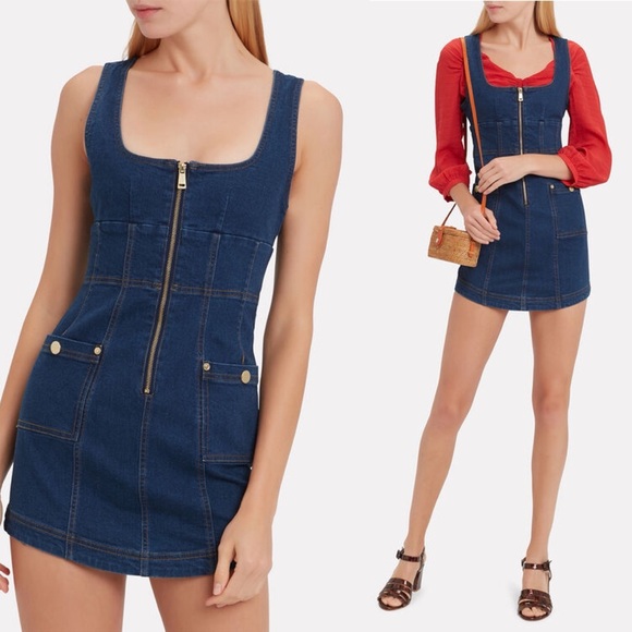 Alice McCall Revolve On and Off Jean Denim Mini Dress US 6 Stretch Square Neck - Picture 3 of 16
